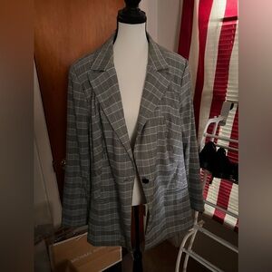 Lane Bryant black and white plaid spring blazer